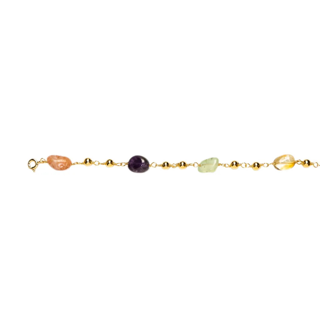 [19069B16E3RMXDO] Sterling silver with mixed semiprecious stones and 4 mm bead chain bracelet
